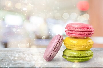 Wall Mural - Tasty fresh sweet colored cookies or macaroons on the desk