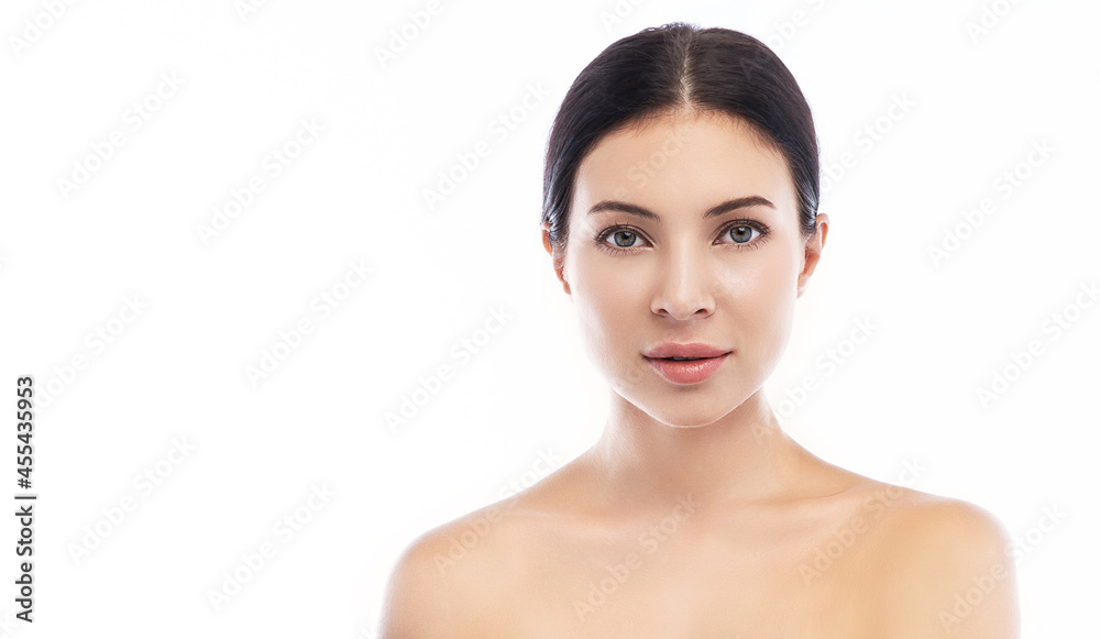 portrait of beauty caucasian woman with fair perfect healthy glow skin ...