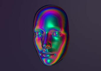 Aufkleber - Surrealistic 3d illustration of a human face made of holographic chrome-plated material. Concept of cyborg and artificial intelligence.