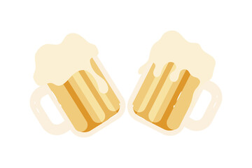 Poster - Mugs with foaming beer semi flat color vector object. Full sized item on white. Beer consumption at Oktoberfest isolated modern cartoon style illustration for graphic design and animation