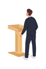 Wall Mural - Male lecturer behind lectern semi flat color vector character. Standing figure. Full body person on white. Graduation speech isolated modern cartoon style illustration for graphic design and animation