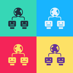 Poster - Pop art Artificial intelligence icon isolated on color background. Machine learning, cloud computing, automated support assistance and networks. Vector