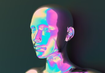 Aufkleber - Surrealistic 3d illustration of a human face made of holographic material. Concept of cyborg and artificial intelligence.
