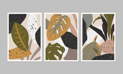 Wall Mural - Set of abstract botanical illustrations in collage style. Great for interior decor, wall art, tote bag, t-shirt print.