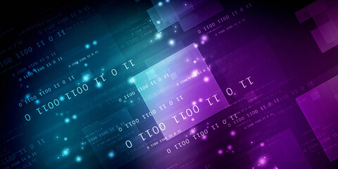 Poster - 2d illustration abstract digital binary data on computer screen