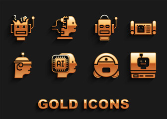 Poster - Set Humanoid robot, Robot blueprint, vacuum cleaner, Smart glasses, Broken and for maintenance icon. Vector