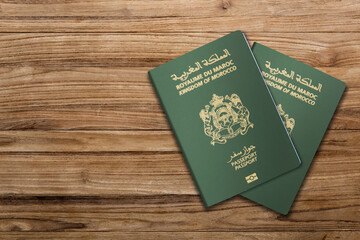 Wall Mural - morocco Passport on Wood Lines Background Banner with Copy Space