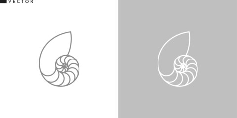 Sticker - Nautilus shell. Outline style icon