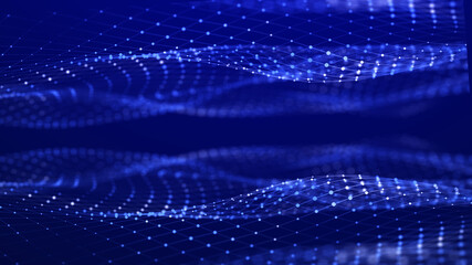 Leinwandbilder - Beautiful curved wave on a dark background. Digital technology background. Concept of network. 3D
