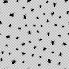 Seamless pattern with spiders for decoration and covering on the transparent background. Vector