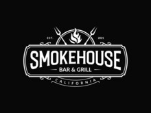 Vintage Smokehouse Bbq Barbecue Barbeque Bar And Grill Logo Design With Fork And Fire