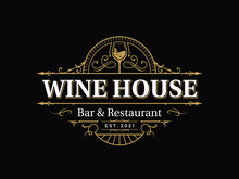 Bar And Restaurant Ornate Vintage Typography Logo With Decorative Ornamental Flourish Frame