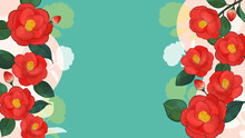 Vector Background Illustration With Red Japanese Camellia Flowers