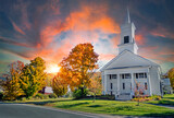 Fototapeta Miasta - Beautiful sky over a white church in Vermont USA
