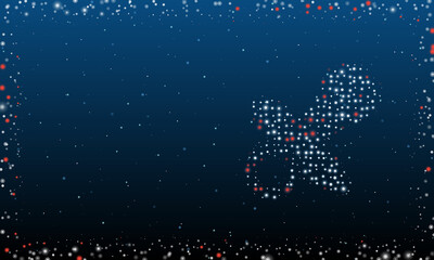 Poster - On the right is the nipple symbol filled with white dots. Pointillism style. Abstract futuristic frame of dots and circles. Some dots is red. Vector illustration on blue background with stars