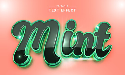 Wall Mural - Editable text style effect - Mint text style theme.	