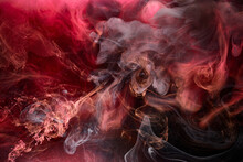 Red Black Pigment Swirling Ink Abstract Background, Liquid Smoke Paint Underwater
