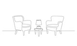 Fototapeta  - One continuous Line drawing of psychologist's office with two armchairs and a table with a lamp. Vector illustration