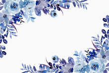 Blue Floral Spring Background With Watercolor