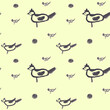black birds hand drawn watercolor seamless pattern on yellow background