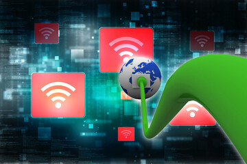 Poster - 3d rendering Network connection, internet communication and computer technology concept, closeup view of curved ethernet cable plug connector

