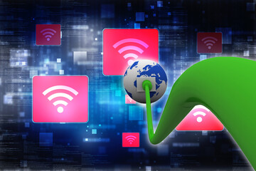 Poster - 3d rendering Network connection, internet communication and computer technology concept, closeup view of curved ethernet cable plug connector

