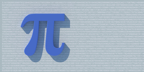 Wall Mural - Pi symbol on number digits. Greek letter, mathematical sign on decimal sequence. 3d illustration