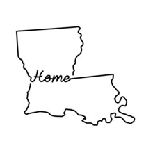 Louisiana US State Outline Map With The Handwritten HOME Word. Continuous Line Drawing Of Patriotic Home Sign
