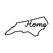 North Carolina US State Outline Map With The Handwritten HOME Word. Continuous Line Drawing Of Patriotic Home Sign