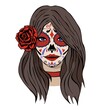 Beautiful girl with a scary makeup. The holiday of the day of the dead. Dia de los muertos. Catrina. Halloween. Beautiful girl. Dia de los muertos poster with katrina skull vector illustration design