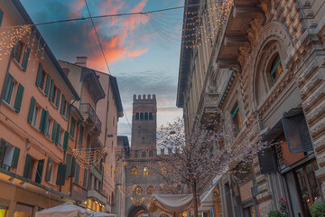 Wall Mural - Piazza Maggiore in the historic center of Bologna