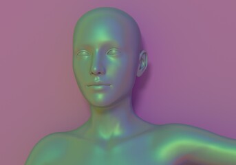Aufkleber - Surrealistic 3d illustration of a human face made of holographic material. Concept of cyborg and artificial intelligence.