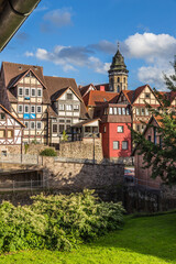 Wall Mural - Hannoversch Münden, Germany. Picturesque landscape with half-timbered houses on the river bank 