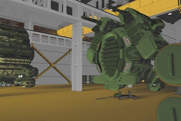 3D render of the combat attack aircraft maintenance hangar