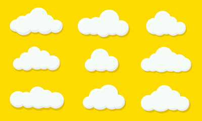 Poster - Set of Cloud Icons in trendy flat style isolated on yellow background. Cloud symbol for your web site design, logo, app, UI. Vector illustration, EPS10.