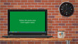 © Slideshowville - Laptop in the interior of the room. Overlay. Removable green screen. Empty, editable, transparent display
