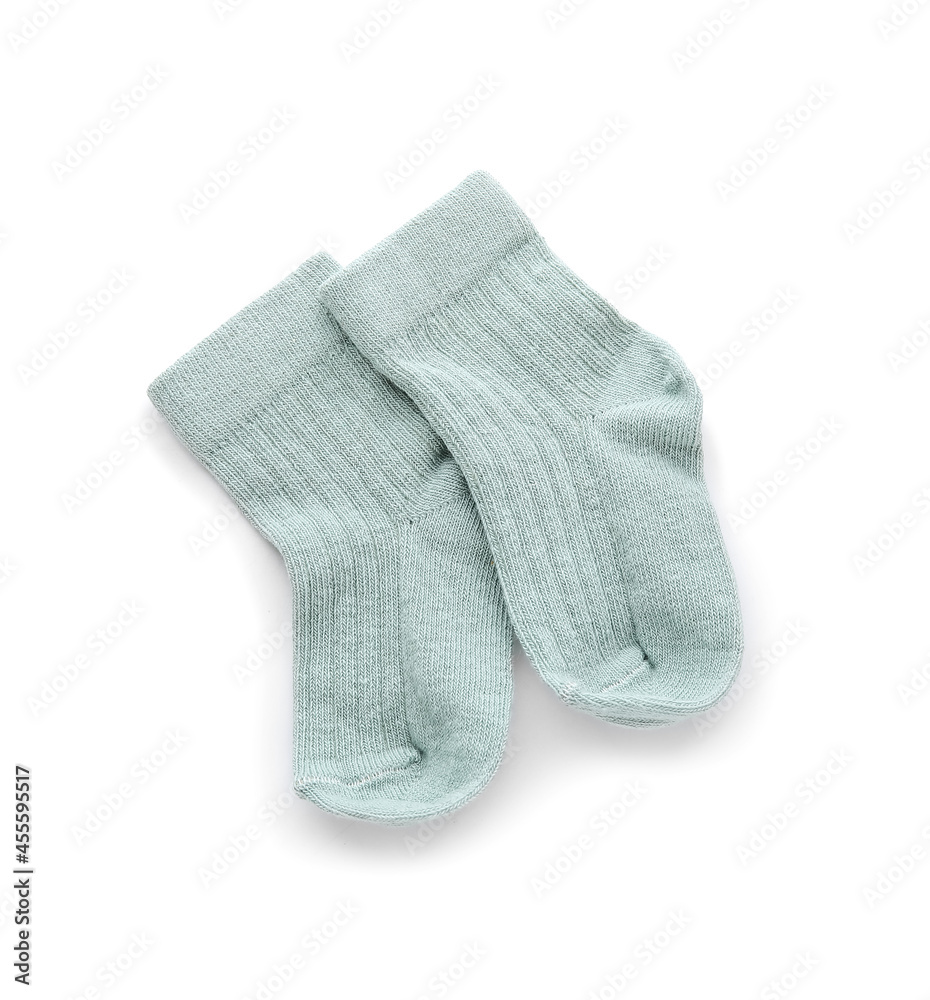 Baby socks on white background