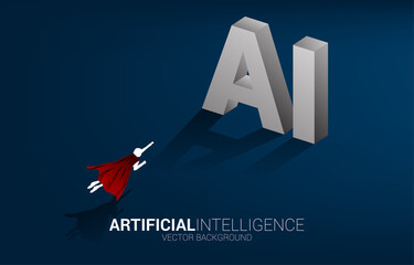 Poster - Silhouette of businessman fly direct to AI 3D text. Business concept for machine learning and a.i artificial intelligence