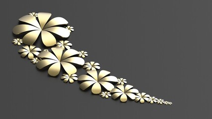 Fototapete - Black background with golden paper flowers. 3D CG. 3D rendering. 3D illustration. High resolution.
