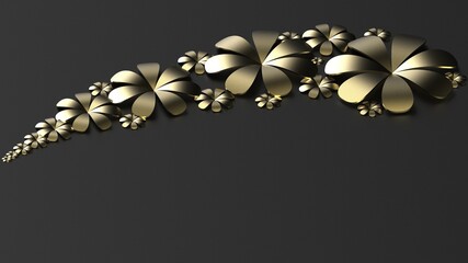 Fototapete - Black background with golden paper flowers. 3D CG. 3D rendering. 3D illustration. High resolution.
