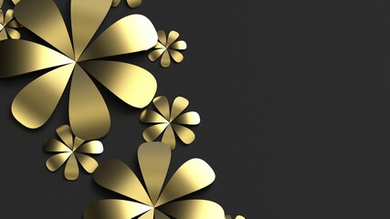 Fototapete - Black background with golden paper flowers. 3D CG. 3D rendering. 3D illustration. High resolution.