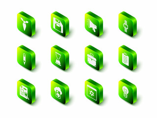 Poster - Set Floppy disk, Megaphone, Wrist watch, To do list or planning, Light bulb, Briefcase, Browser setting and Cloud database icon. Vector