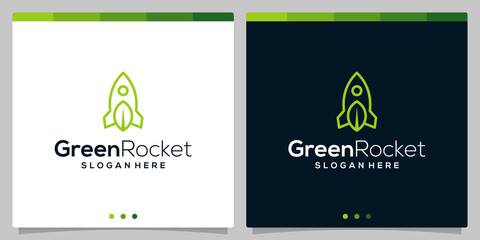 Wall Mural - rocket logo icon vector template and leaf logo icon with flat lines