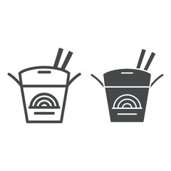 Poster - Noodles in a box line and solid icon, asian food concept, japanese take out box vector sign on white background, outline style icon for mobile concept and web design. Vector graphics.
