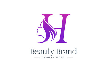 Sticker - Letter H beauty logo design. Woman face silhouette isolated on letter H