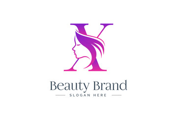 Sticker - Letter X beauty logo design. Woman face silhouette isolated on letter X