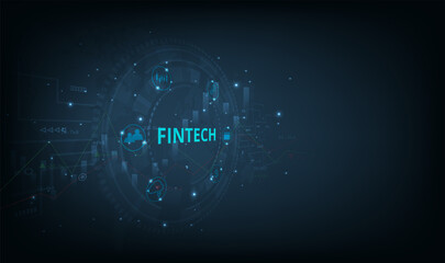 Financial technology and Business world class.Icon Fintech and things on dark blue technology background represents the connection Financial technology, banking and Business world class.