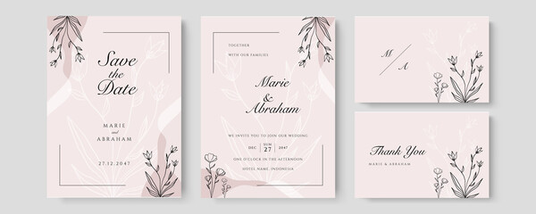 Fototapete - Watercolor wedding invitation. Elegant watercolor wedding invitation card with leaves