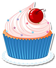 Poster - Cupcake with cherry sticker isolated on white background