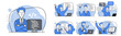 © Yurii - Concept of script coding, programming. JavaScript, PHP, Python, HTML, other languages. Programmer working on web development on laptop. Software developers. Set of Flat cartoon illustrations